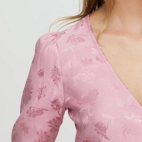 Aritzia WILFRED Callie Dress Mini Floral Pink Long Sleeve Wrap Sz S - Picture 12 of 12